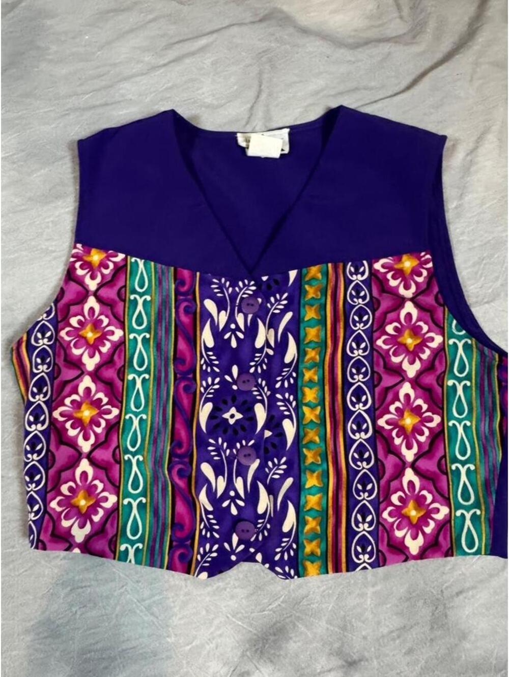Vintage 80s/90s Lindsey Scott Sport Made in USA Printed Vest, boho, festival
